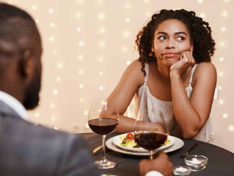 couple on date, woman is annoyed, entitlement dating